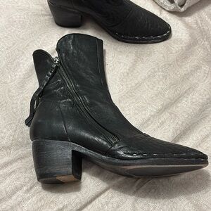 All Saints Black Leather Ankle Booties with Side Zip